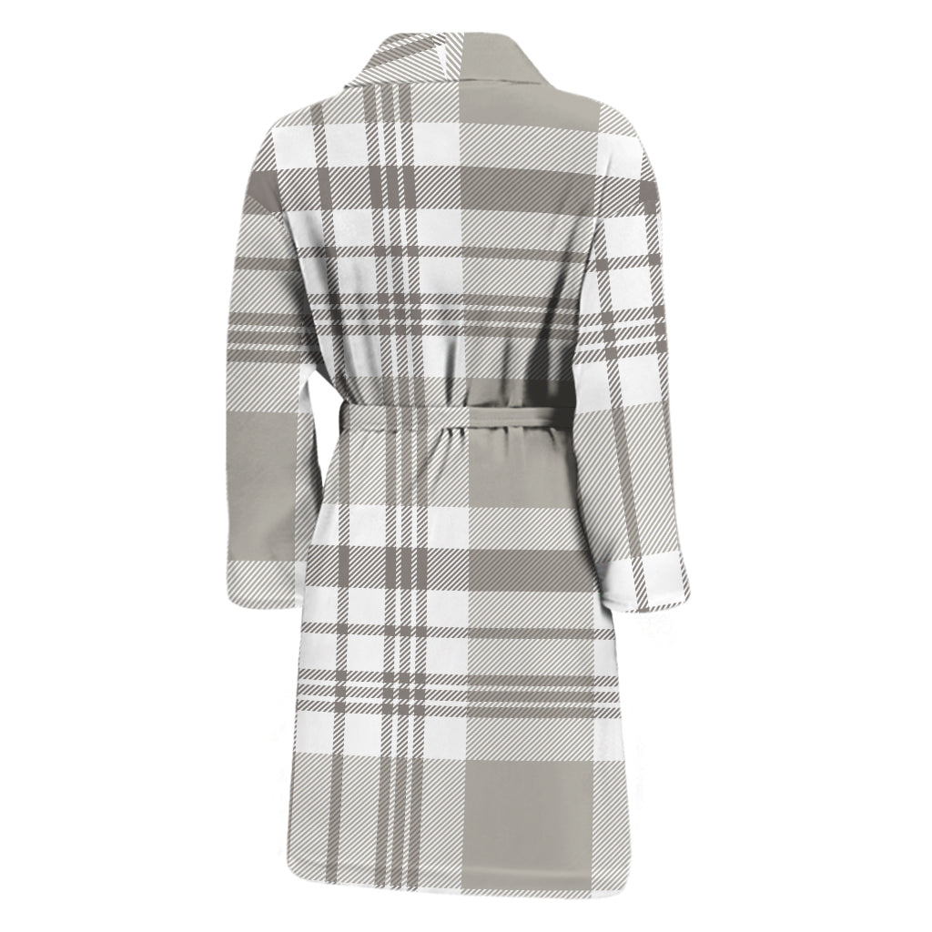 Grey And White Border Tartan Print Men's Bathrobe