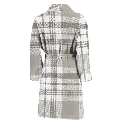 Grey And White Border Tartan Print Men's Bathrobe