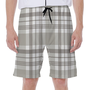 Grey And White Border Tartan Print Men's Beach Shorts