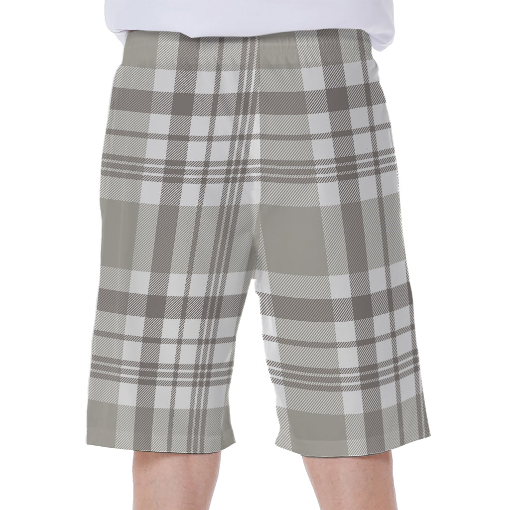 Grey And White Border Tartan Print Men's Beach Shorts