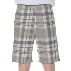 Grey And White Border Tartan Print Men's Beach Shorts