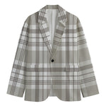 Grey And White Border Tartan Print Men's Blazer