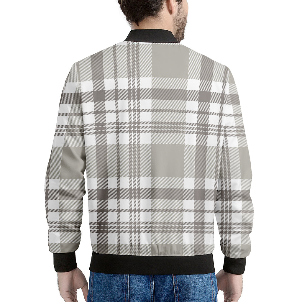 Grey And White Border Tartan Print Men's Bomber Jacket