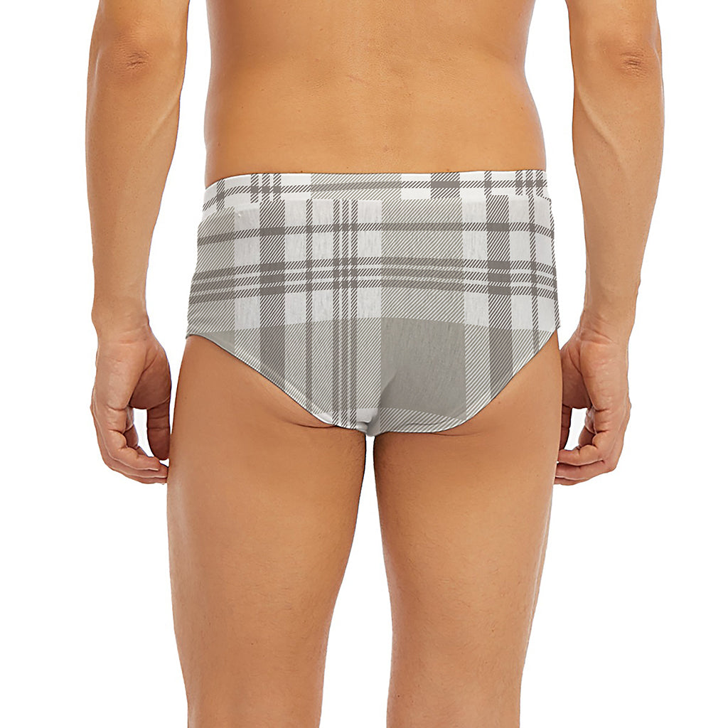 Grey And White Border Tartan Print Men's Briefs