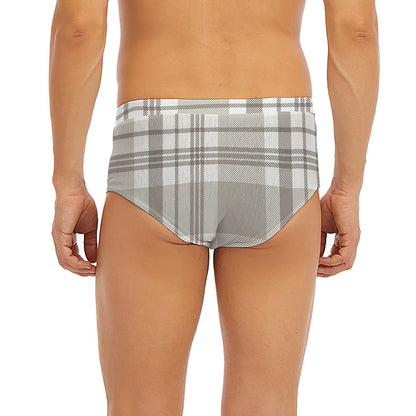 Grey And White Border Tartan Print Men's Briefs