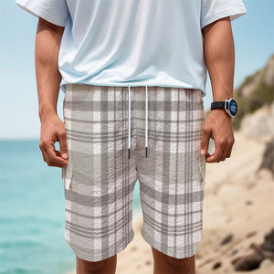 Grey And White Border Tartan Print Men's Cargo Shorts