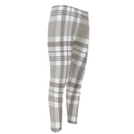 Grey And White Border Tartan Print Men's Compression Pants