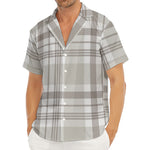 Grey And White Border Tartan Print Men's Deep V-Neck Shirt