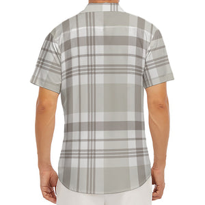 Grey And White Border Tartan Print Men's Deep V-Neck Shirt