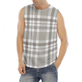 Grey And White Border Tartan Print Men's Fitness Tank Top