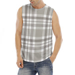 Grey And White Border Tartan Print Men's Fitness Tank Top