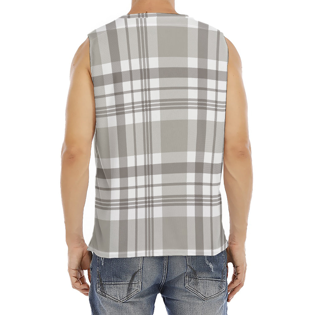 Grey And White Border Tartan Print Men's Fitness Tank Top