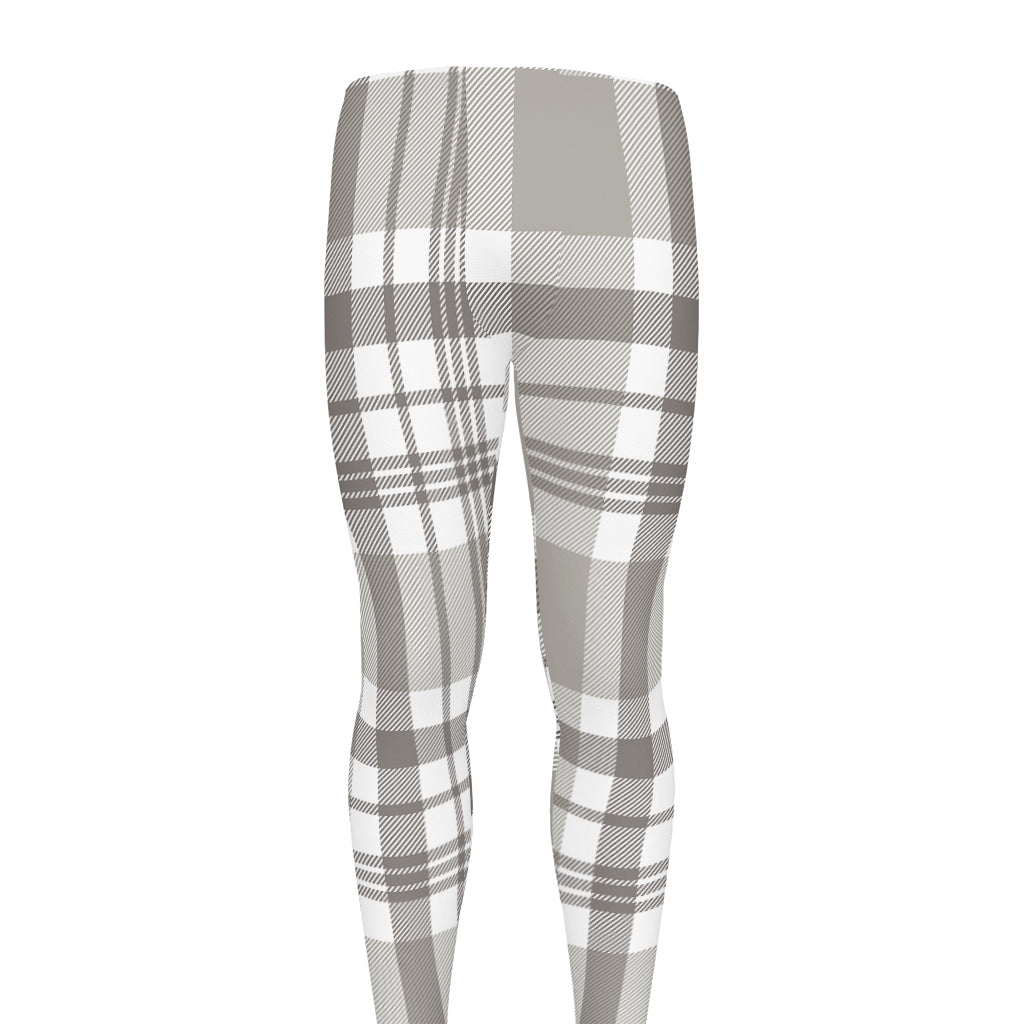 Grey And White Border Tartan Print Men's leggings