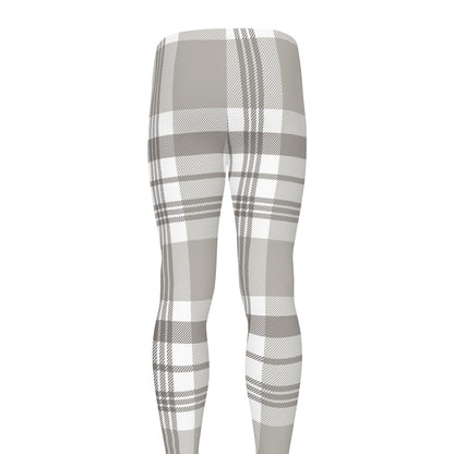 Grey And White Border Tartan Print Men's leggings