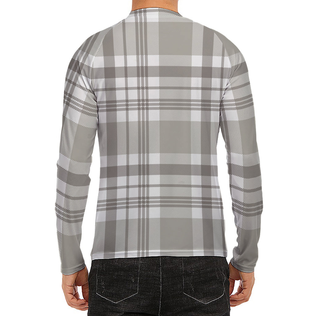 Grey And White Border Tartan Print Men's Long Sleeve Rash Guard