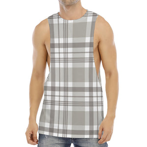 Grey And White Border Tartan Print Men's Muscle Tank Top