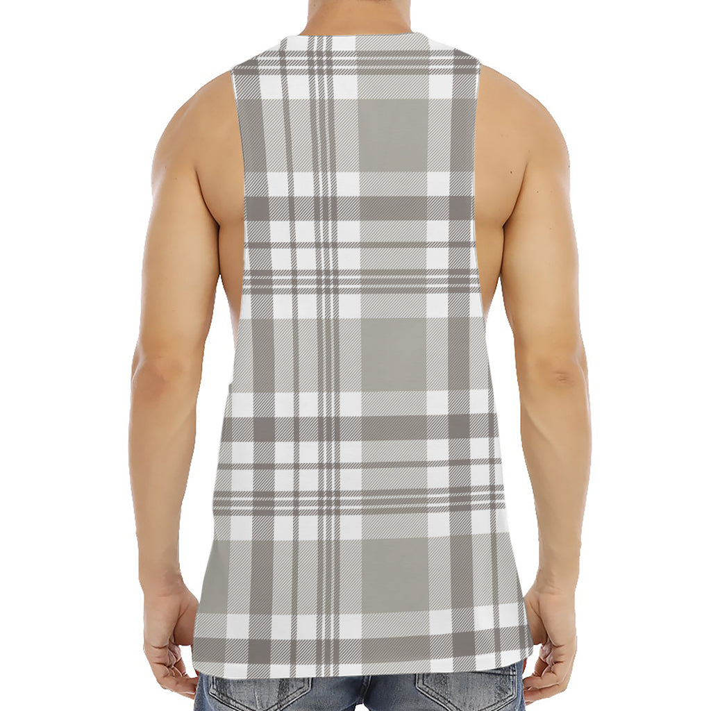 Grey And White Border Tartan Print Men's Muscle Tank Top