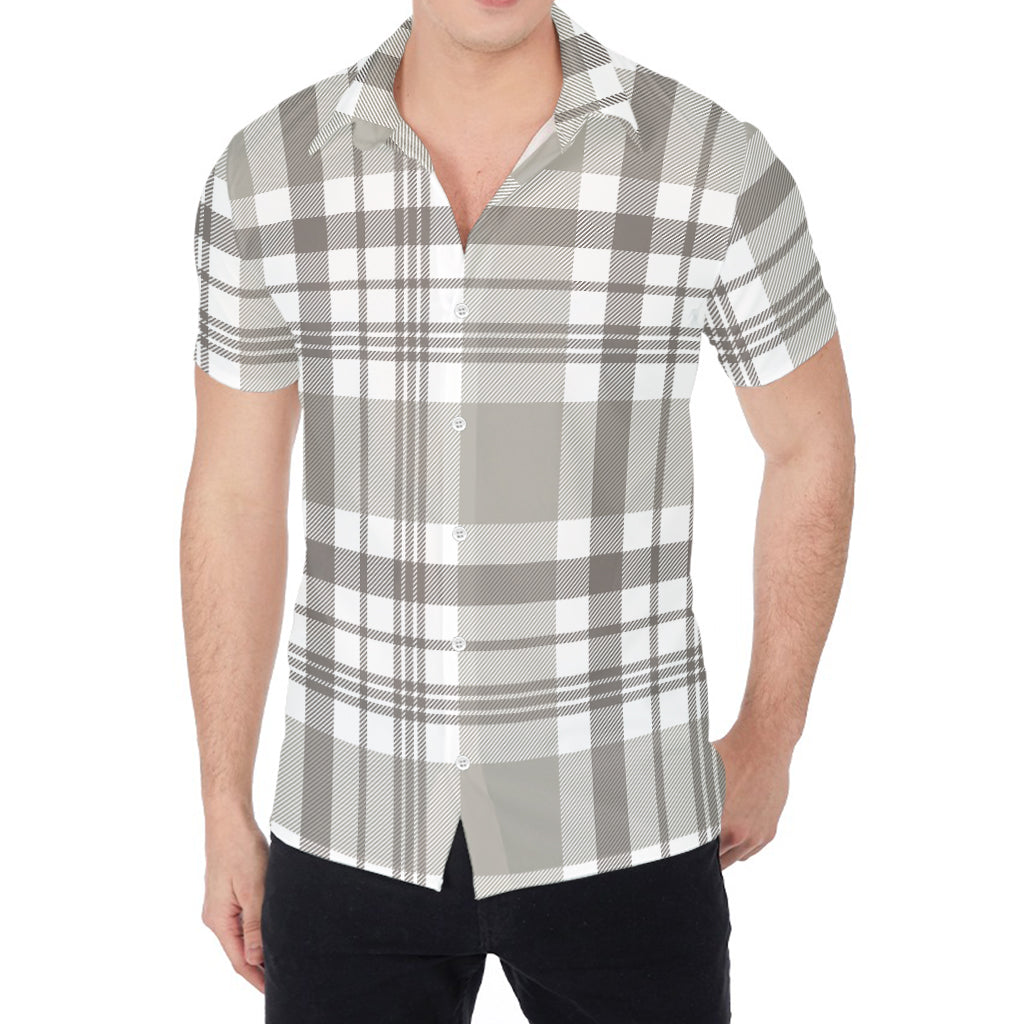 Grey And White Border Tartan Print Men's Shirt