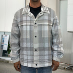 Grey And White Border Tartan Print Men's Shirt Jacket