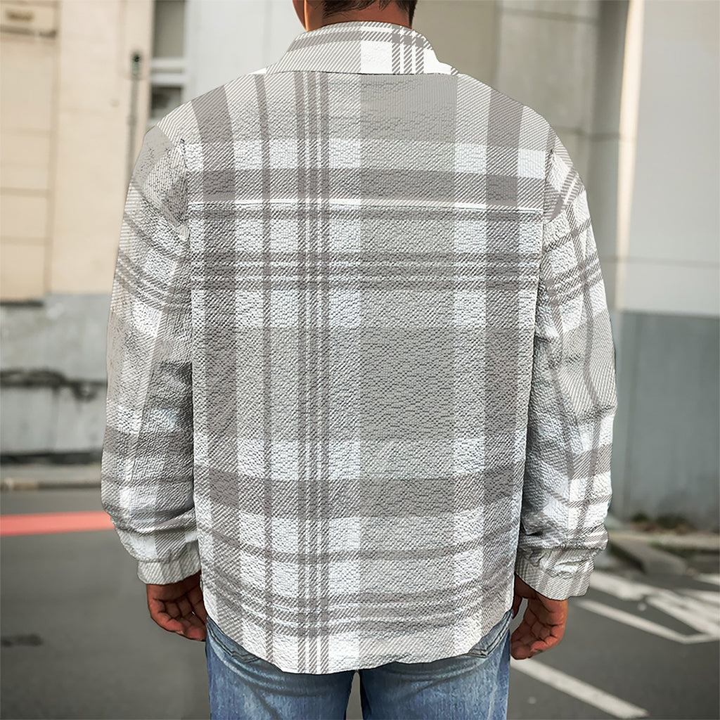 Grey And White Border Tartan Print Men's Shirt Jacket