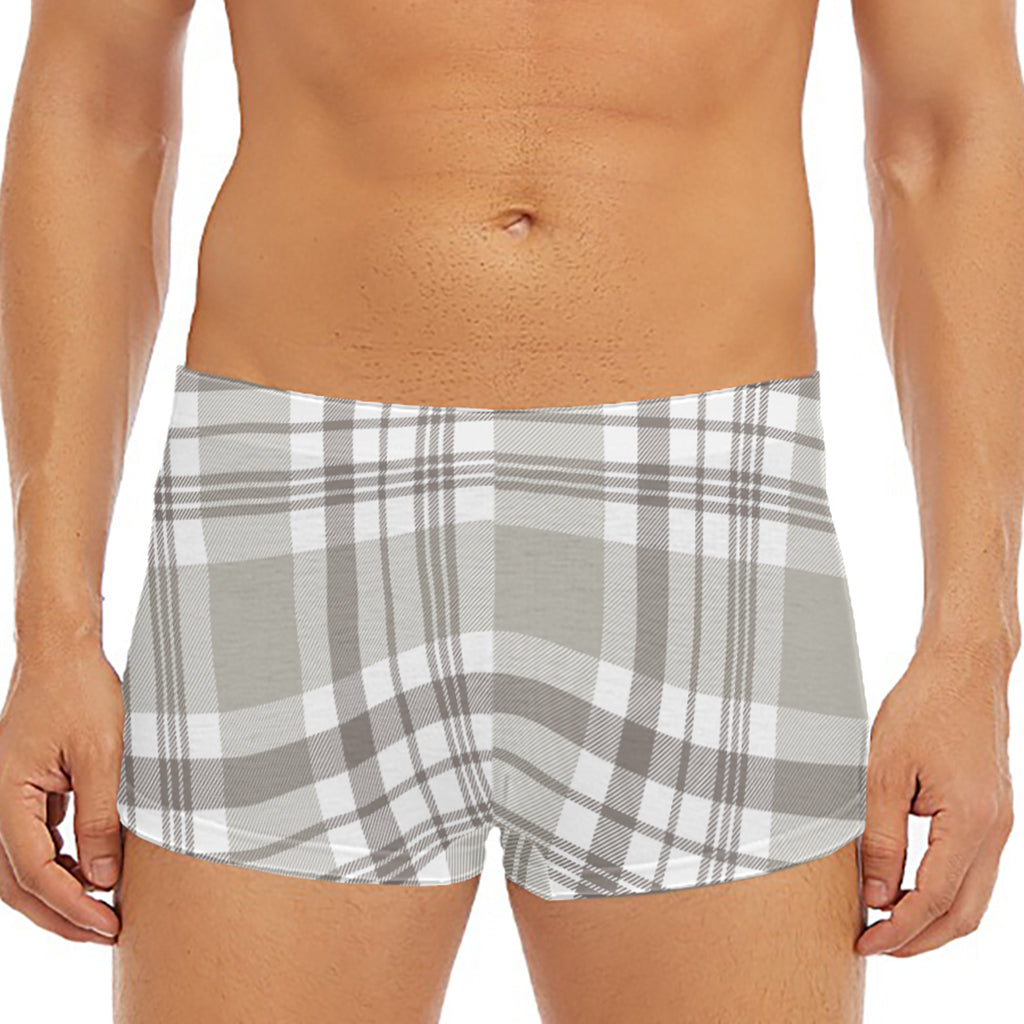 Grey And White Border Tartan Print Men's Short Boxer Briefs
