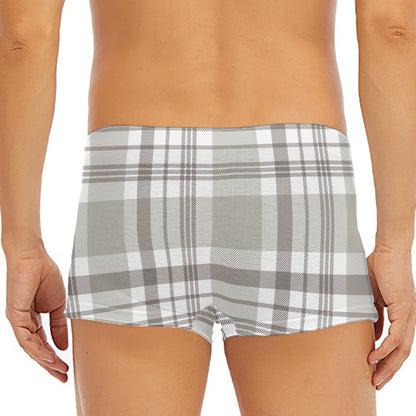 Grey And White Border Tartan Print Men's Short Boxer Briefs