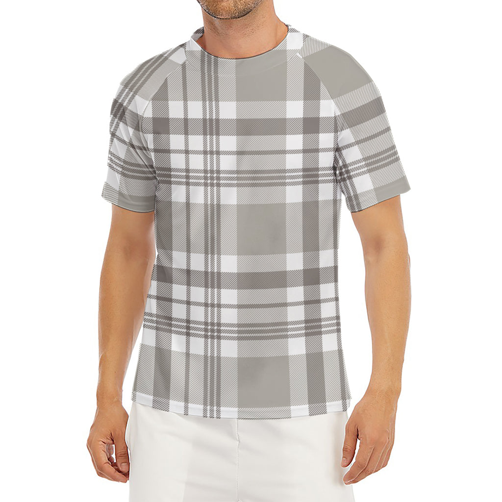 Grey And White Border Tartan Print Men's Short Sleeve Rash Guard