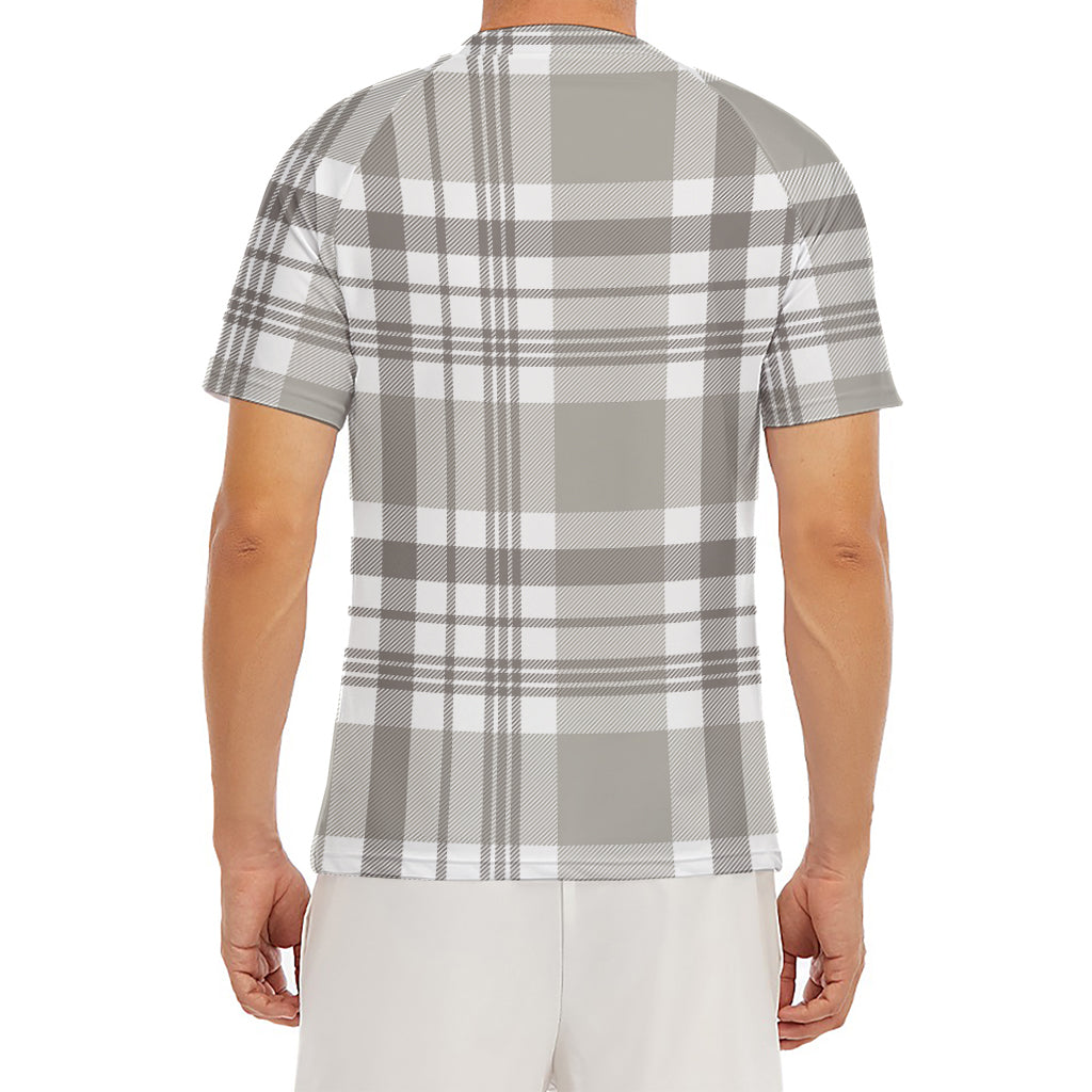 Grey And White Border Tartan Print Men's Short Sleeve Rash Guard