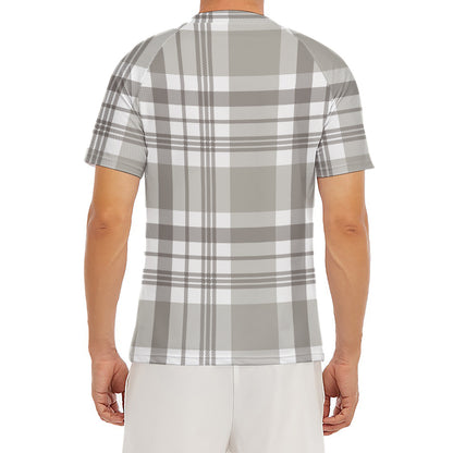 Grey And White Border Tartan Print Men's Short Sleeve Rash Guard