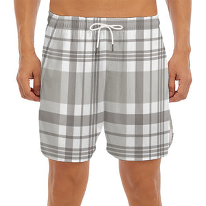 Grey And White Border Tartan Print Men's Split Running Shorts