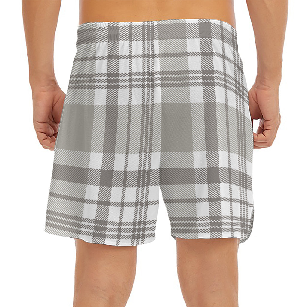 Grey And White Border Tartan Print Men's Split Running Shorts