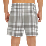 Grey And White Border Tartan Print Men's Split Running Shorts