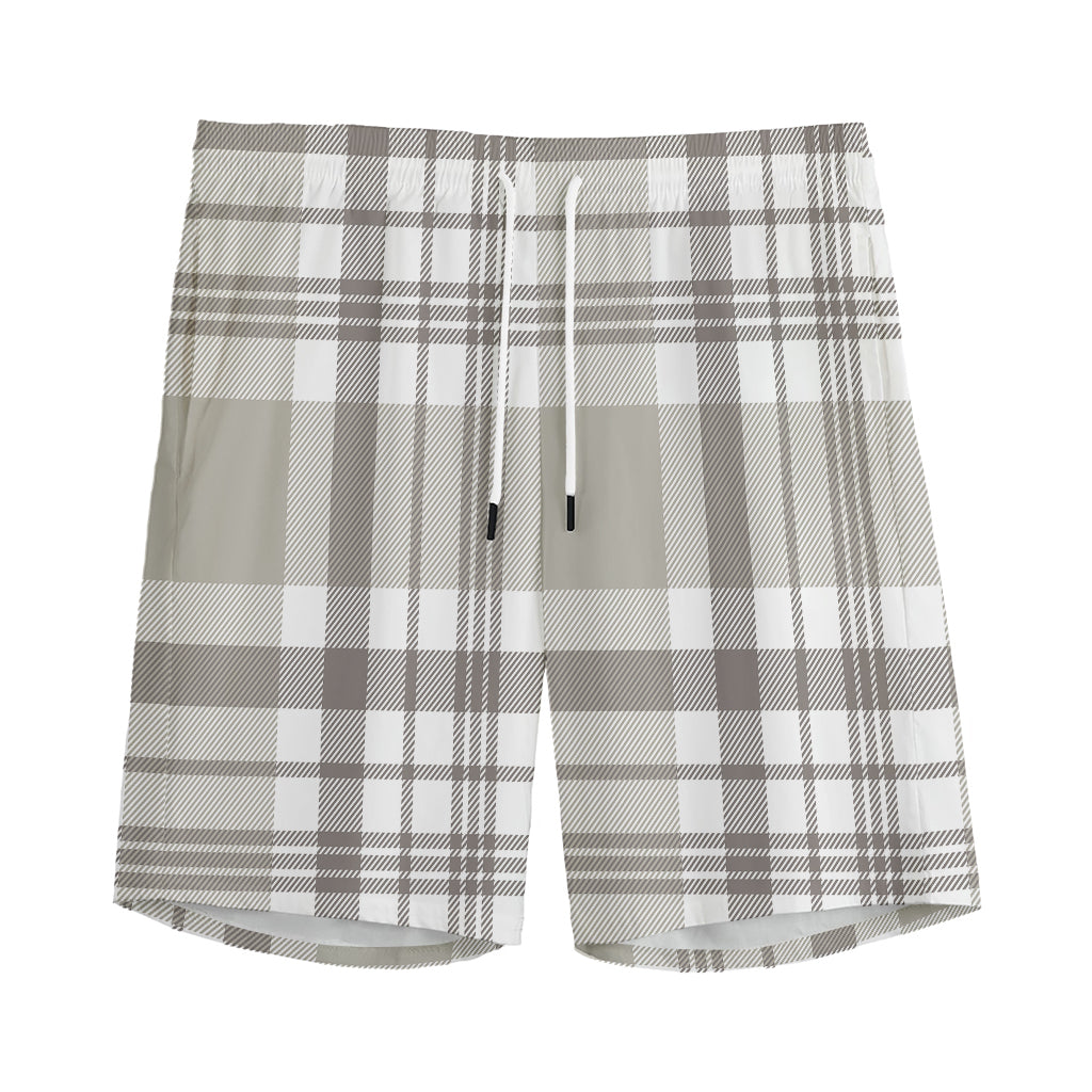 Grey And White Border Tartan Print Men's Sports Shorts