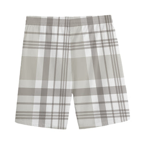 Grey And White Border Tartan Print Men's Sports Shorts