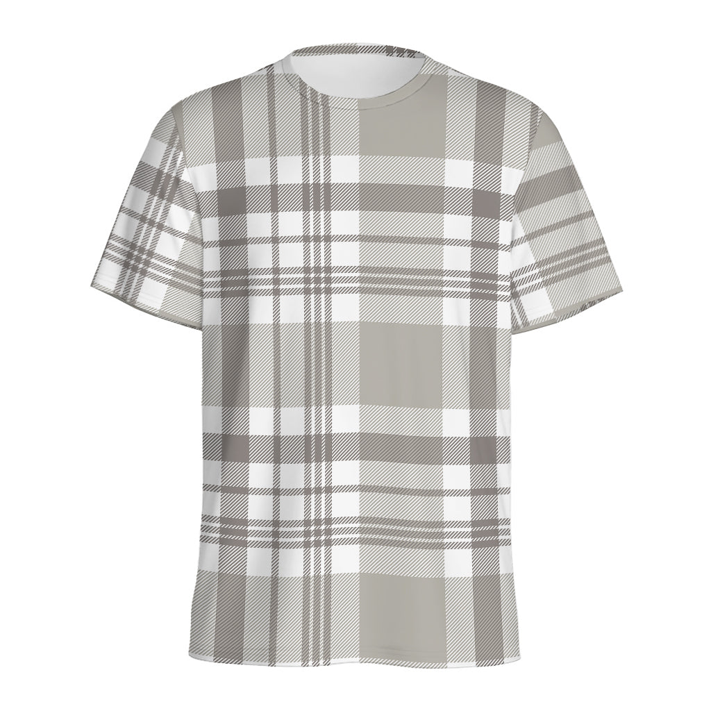 Grey And White Border Tartan Print Men's Sports T-Shirt