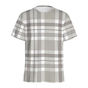 Grey And White Border Tartan Print Men's Sports T-Shirt