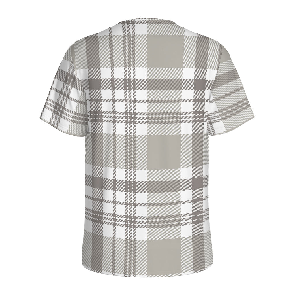 Grey And White Border Tartan Print Men's Sports T-Shirt