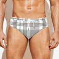 Grey And White Border Tartan Print Men's Swim Briefs