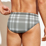 Grey And White Border Tartan Print Men's Swim Briefs