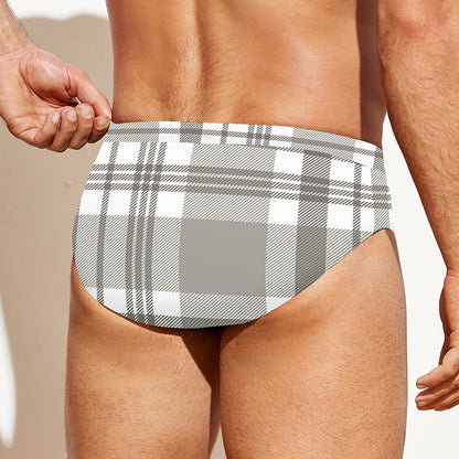 Grey And White Border Tartan Print Men's Swim Briefs