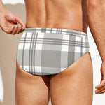 Grey And White Border Tartan Print Men's Swim Briefs