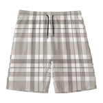 Grey And White Border Tartan Print Men's Swim Trunks