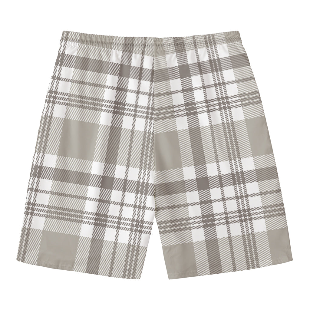 Grey And White Border Tartan Print Men's Swim Trunks