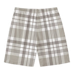 Grey And White Border Tartan Print Men's Swim Trunks