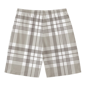 Grey And White Border Tartan Print Men's Swim Trunks