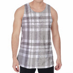 Grey And White Border Tartan Print Men's Velvet Tank Top