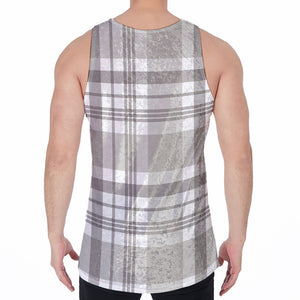 Grey And White Border Tartan Print Men's Velvet Tank Top