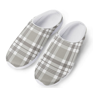 Grey And White Border Tartan Print Mesh Casual Shoes