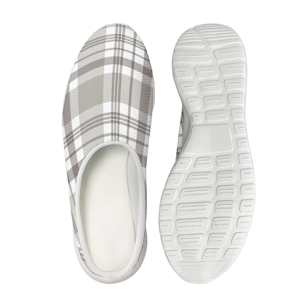 Grey And White Border Tartan Print Mesh Casual Shoes