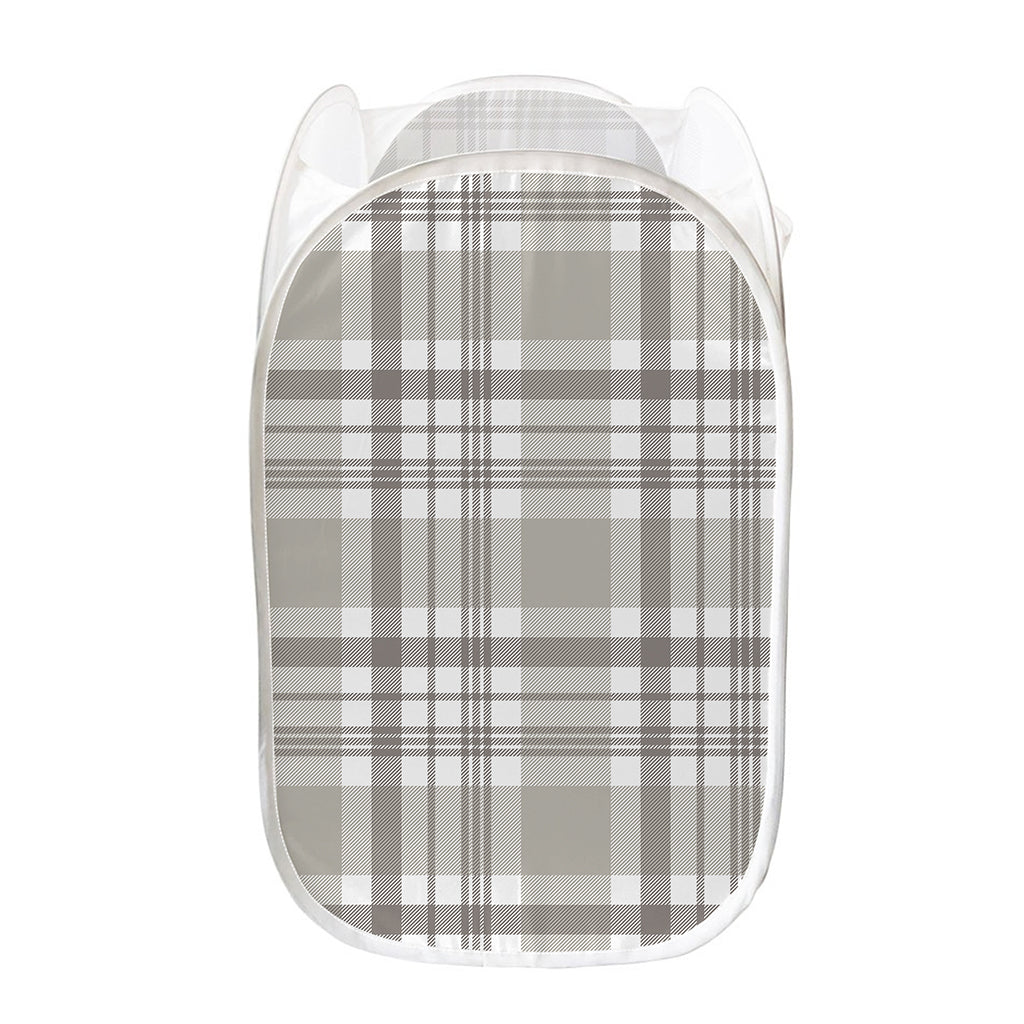 Grey And White Border Tartan Print Mesh Laundry Hamper